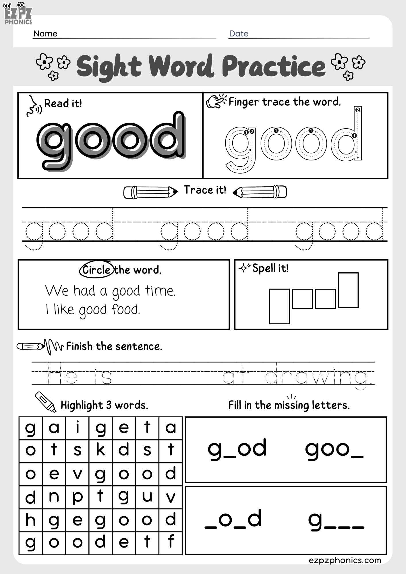 Dolch Kindergarten Sight Word "Good" – Engaging Activities Free PDF Download
